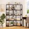 Costway Corner Bookshelf 5-Tier L-Shaped Bookcase 71" Tall Etagere Bookshelf with Metal Frame Brown/Gray